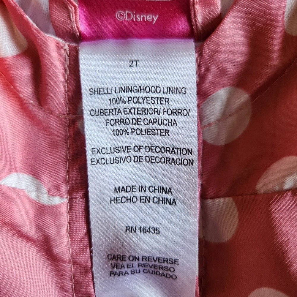DISNEY Jr. Minnie Mouse Raincoat Toddler Girls 2T Pink White‎ Polka Dot EARS - Picture 10 of 10